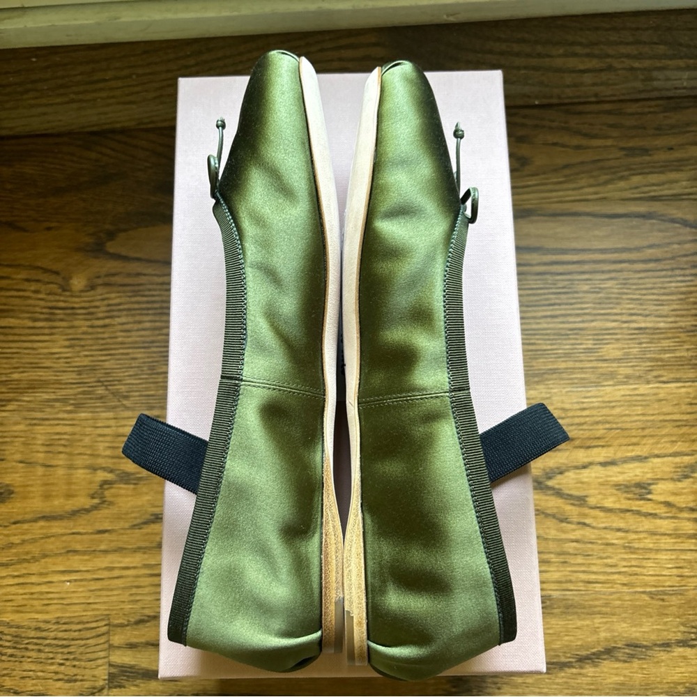 Authentic Miu Miu Oliva Green satin Bow ballerina shoes New 39.5EU 9.5 US $1020 - Picture 6 of 11